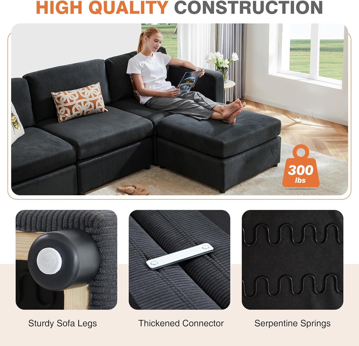 Convertible Sectional Couch Sofa Bed Sectional Couches for Living Room, 8-Seat Comfy Sleeper Sofa Modern Couch Bed Modular Sectional Sofa Set