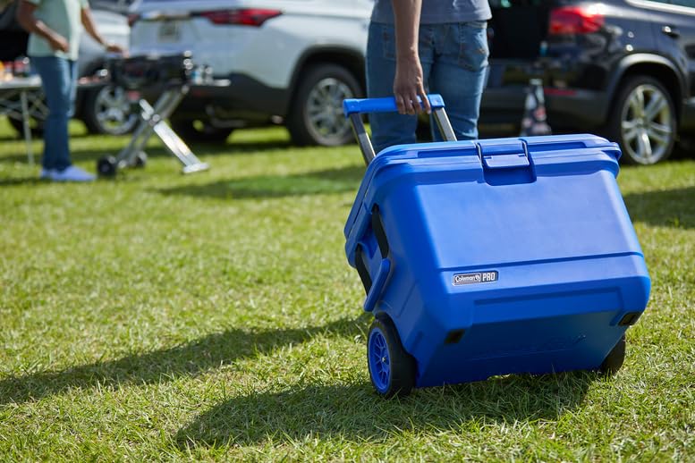 Coleman Pro 55qt Wheeled Ultra-Light Premium Hard Cooler, Extra-Thick Insulation Keeps Ice up to 5 Days, 92-Can Capacity, Heavy-Duty Wheels