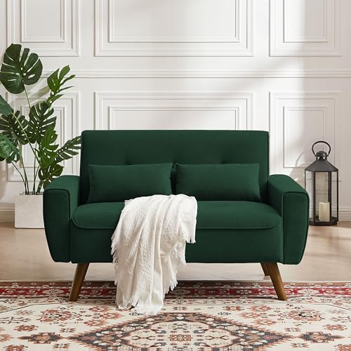 48.8" Small Loveseat Sofa, Mid Century Modern Love Seat Couch with Back Cushions and Wood Legs, 2 Seater Couches for Living Room, Bedroom