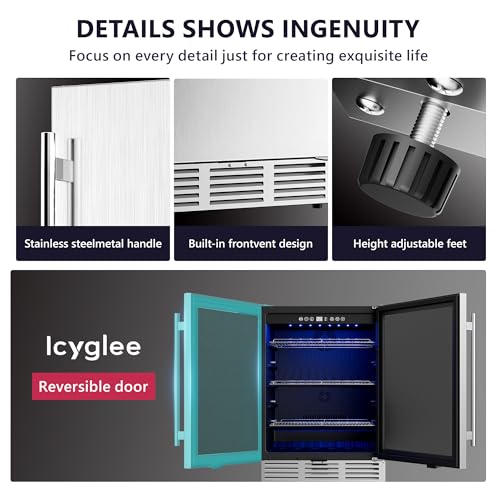 Icyglee Undercounter Stainless Steel Beverage Refrigerator