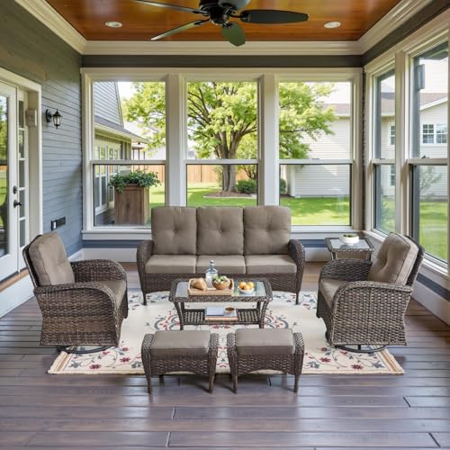 Patio Wicker Chairs Swivel Rocker - Outdoor Swivel Rocking Chairs Set of 2 with Rattan Side Table