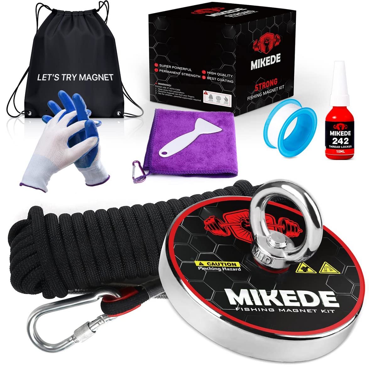 MIKEDE Fishing Magnets, 1080 LBS Pulling Force Strong Magnets Fishing Kit with Heavy Duty Rope Diameter 3.94inch(100mm)