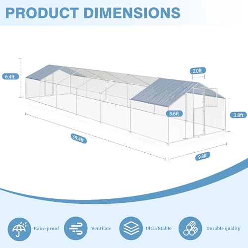 Polar Aurora Metal Chicken Coop, Large Outdoor Chicken Pen, Walk-in Chicken Run for 6-20 Chickens