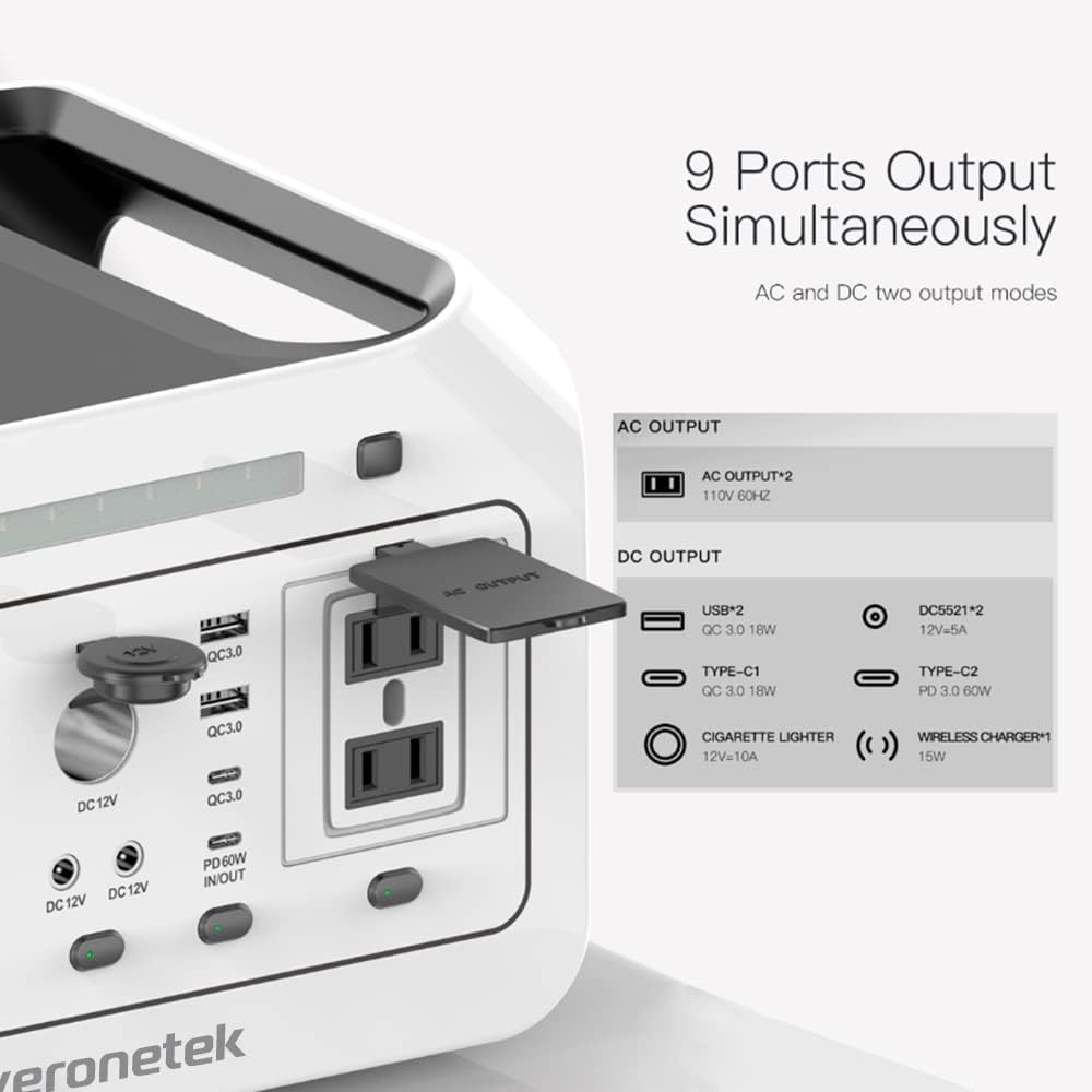 Poweronetek Portable Power Station 600W,460Wh Backup Lithium Battery,110V Pure Sine Wave AC Outlet