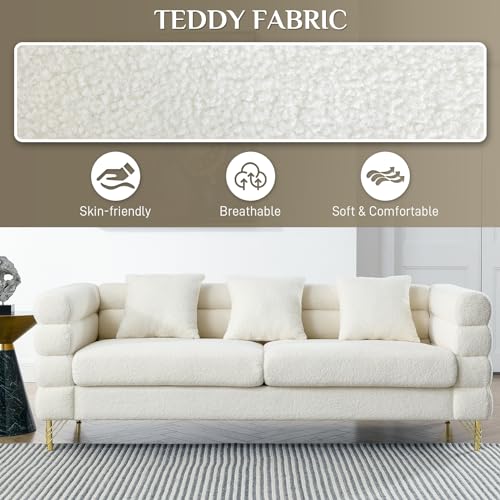 Cloud Couch for Living Room, 79" Modern Overstuffed Deep Seat Boucle Sherpa 3 Seater Sofa with 3 Pillows