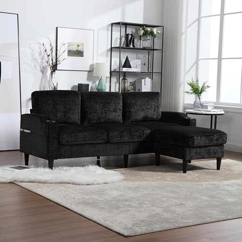 77'' Convertible Sectional Sofa Couch, L Shaped Couch 3 Seat Sofa Sectional with Reversible Storage Ottoman Bench & Cup Holder