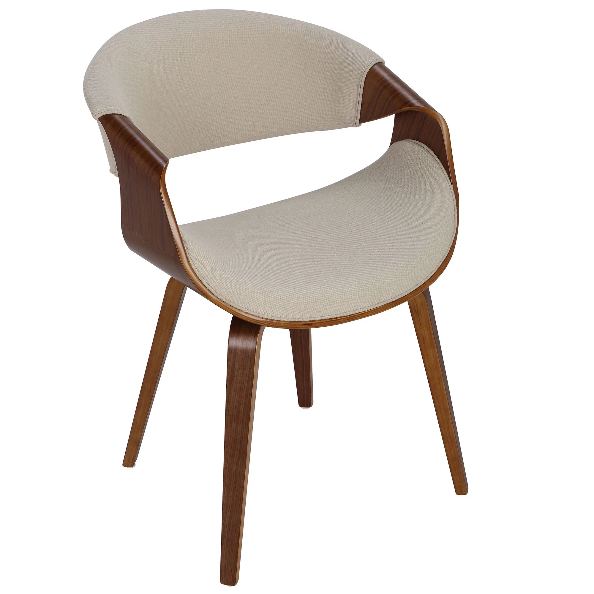 Curvo Mid-Century Modern Dining/Accent Chair in Walnut and Cream Fabric by LumiSource