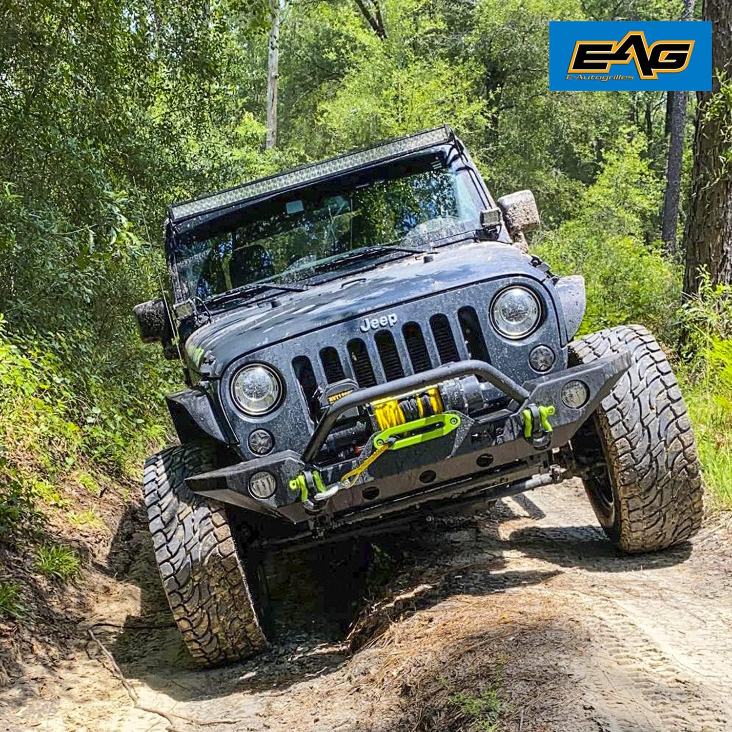 EAG JK Bumper Combo Front and Rear Bumper with Tire Carrier Fit for 2007-2018 Wrangler JK