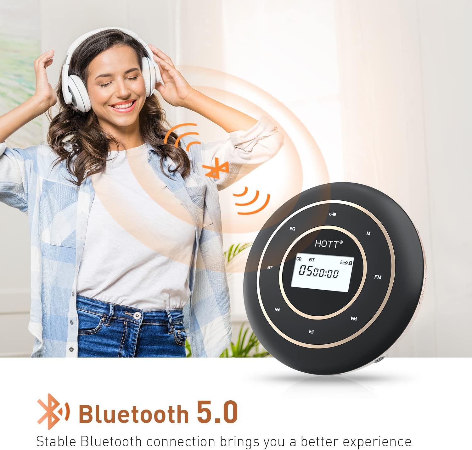 HOTT C105 Portable CD Player with Larger LCD Display, CD Player Portable for Car with Bluetooth and FM Transmitter