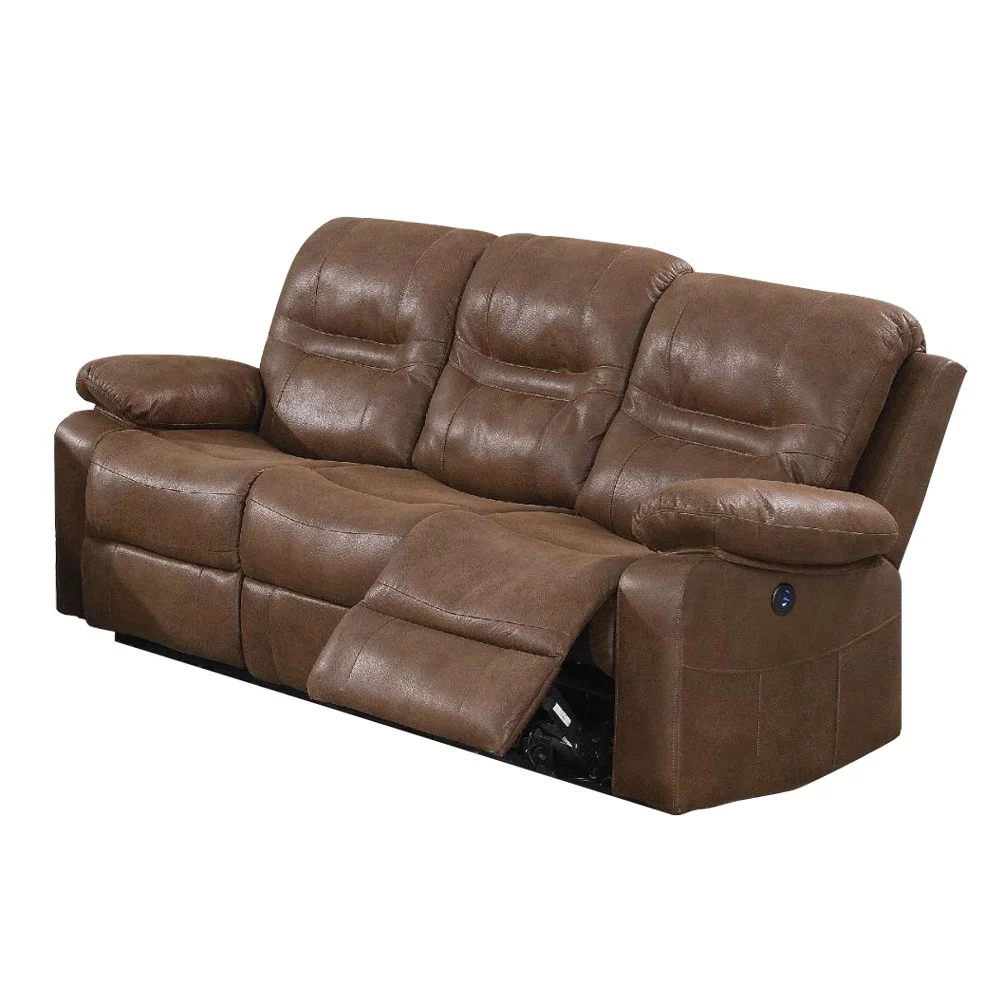 Joanna Brown Breathable Leathrette and Metal Reclining Mechanism with Pine Frame Manual Motion Sofa