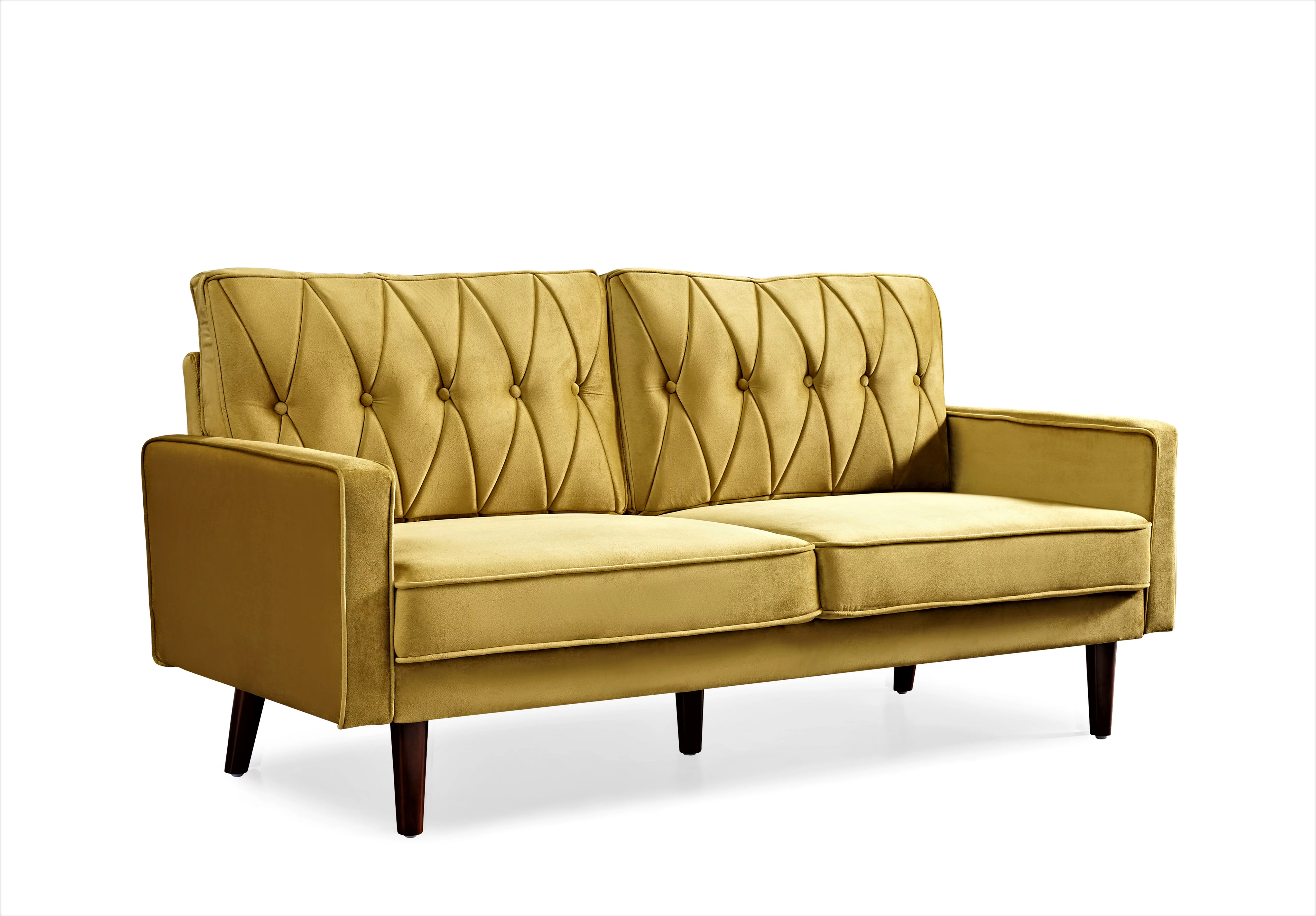Uspridefurniture Feemster 69.3'' Velvet Square Arm Sofa -Yellow