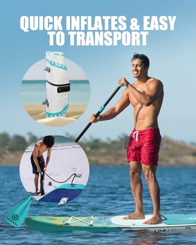 Highpi Inflatable Stand Up Paddle Board Premium SUP Accessories, Backpack, Wide Stance, Surf Control, Non-Slip Deck, Leash, Paddle and Pump