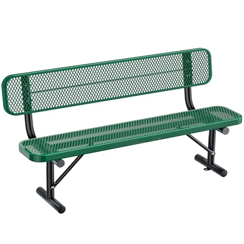 8FT Heavy Duty Park Bench with Back Portable Frame, Outdoor Metal Park Bench with Backrest, Steel Mesh Outdoor Bench for Garden, Lawn, Patio, Porch