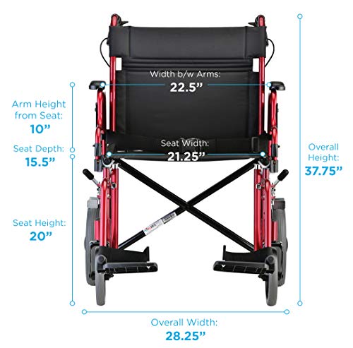 NOVA Heavy Duty Bariatric Transport Chair with 400 lb. Weight Capacity, 22” Extra-Wide Seat with Locking Hand Brakes