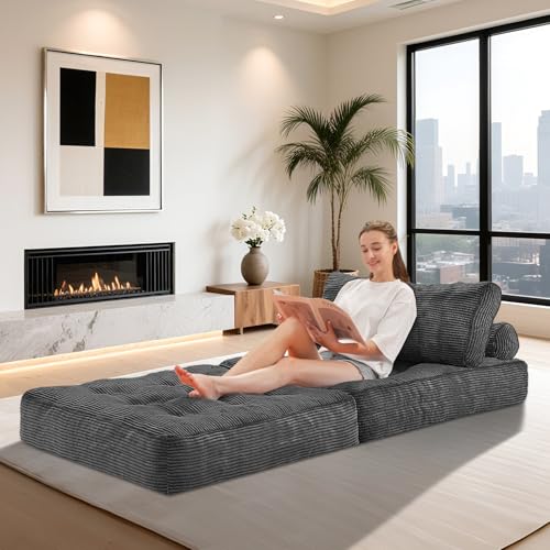 HABUTWAY Folding Sofa Bed, Convertible Sleeper Chair Bed w/Dual-Pillow & Handle, Foldable Floor Sofa Lounge w/Back Support for Living Room, Bedroom