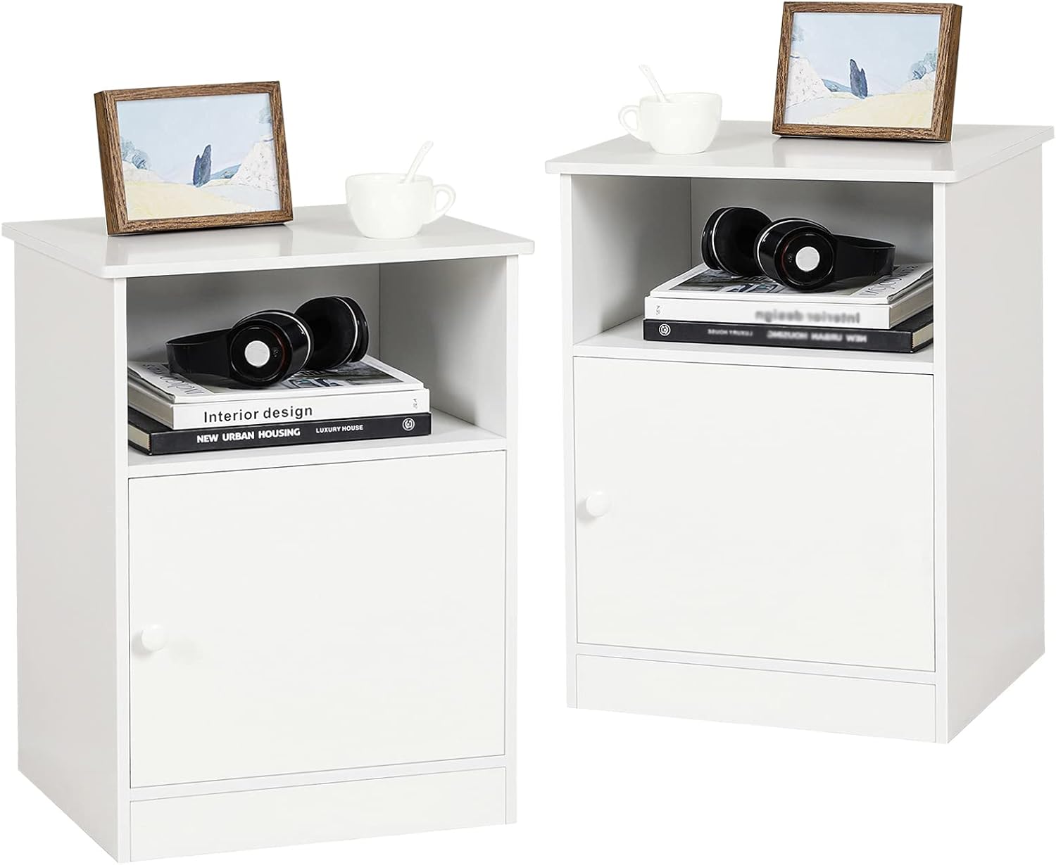 EPHEX Set of 2 Nightstand with Cabinet and Open Drawers, End Table Side Table, File Cabinet for Home Office