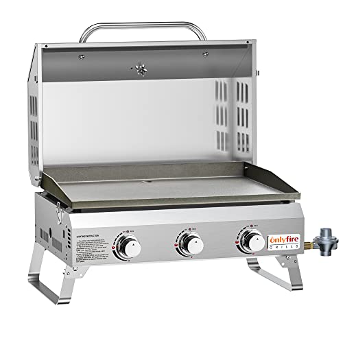 Portable Propane Gas Griddle 3-Burner with Foldable Cart & Side Table, Flat Top Gas Grill Griddle Stove with Lid