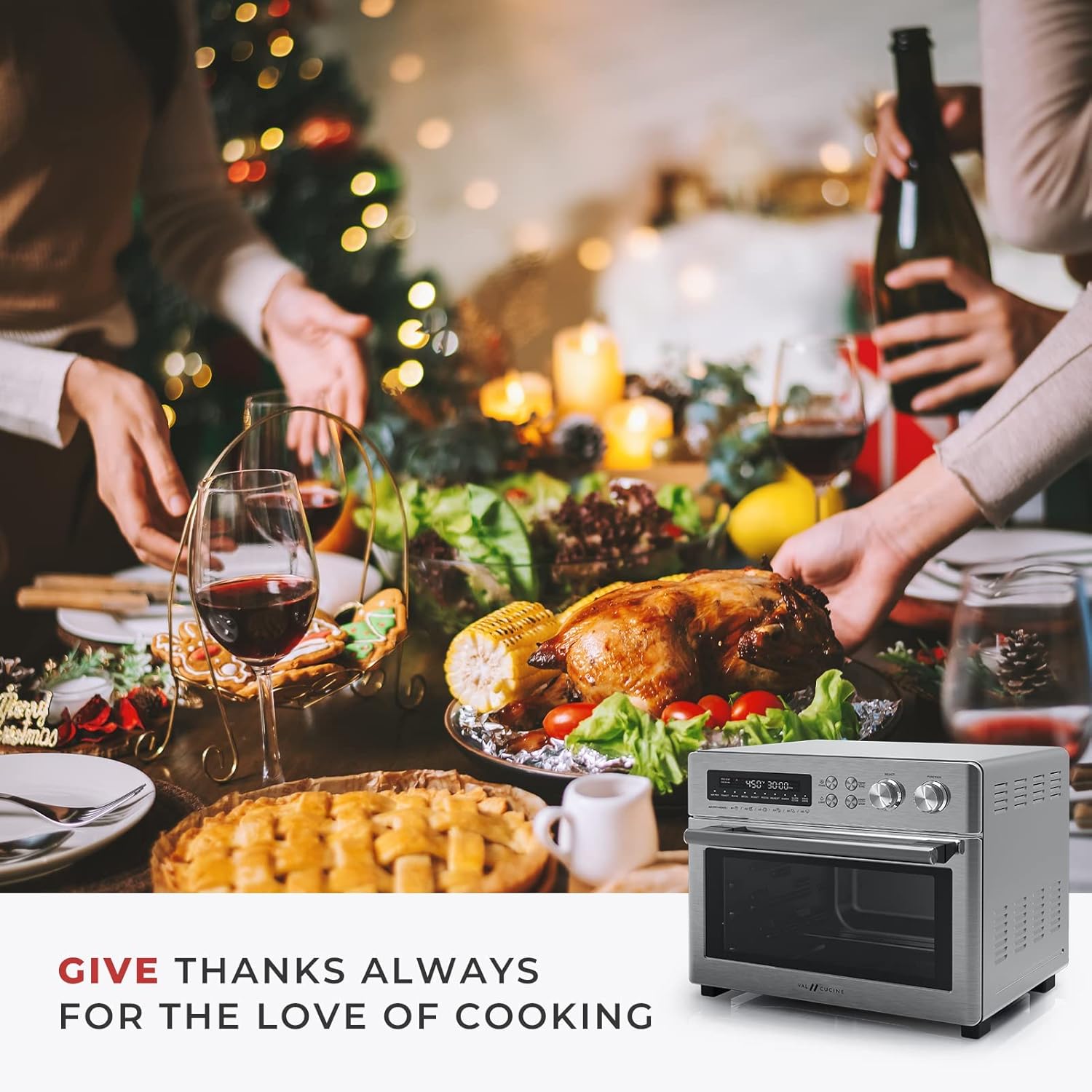 VAL CUCINE 10-in-1 Smart Air Fryer - Extra-Large Convection Countertop Toaster Oven - Brushed Stainless Steel Finish - 26.3 QT/25 L