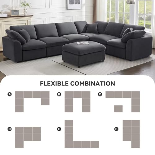 Cloud Couch Modular Sectional Sofa Modern Oversized Couches with Ottoman 7 Seater L-Shaped Sofas Comfy Couches for Living Room Spacious Space