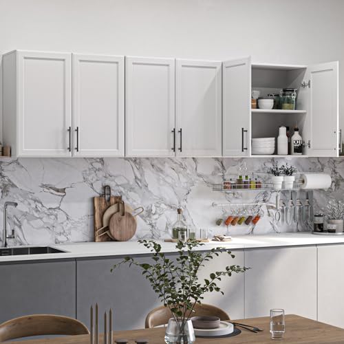 Wall Storage Cabinet - Kitchen Laundry Wall Amount Cabinet with Two Shaker Doors and Shelf, in Grey, 24'Wx2 Pcs