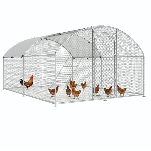 Large Metal Chicken Coop Walk-in Poultry Cage with Waterproof and UV-Resistant Cover, Outdoor Chicken Run Poultry Hen House for Backyard Farm Use
