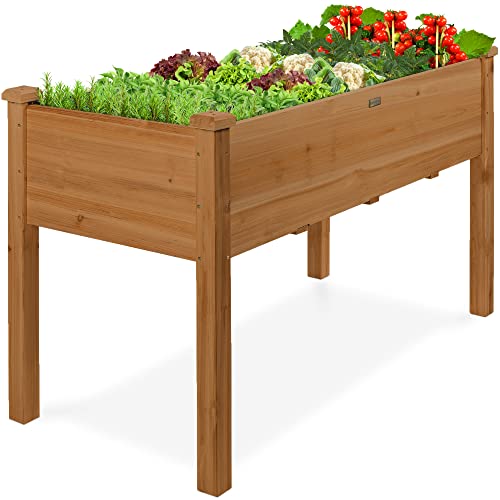 Best Choice Products 72x23x30in Raised Garden Bed, Elevated Wood Planter Box Stand for Backyard, Patio, Balcony w/Divider Panel, 6 Legs