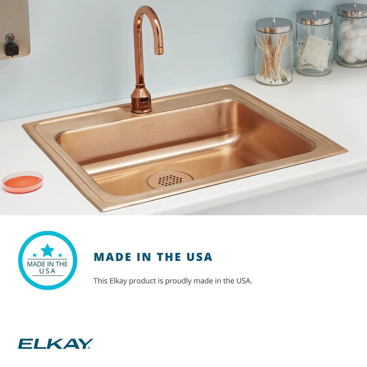 Kitchen Sink 19.5 x 19 Inch Single Bowl Antimicrobial Copper 1 Hole Lustrous Satin Drop-In