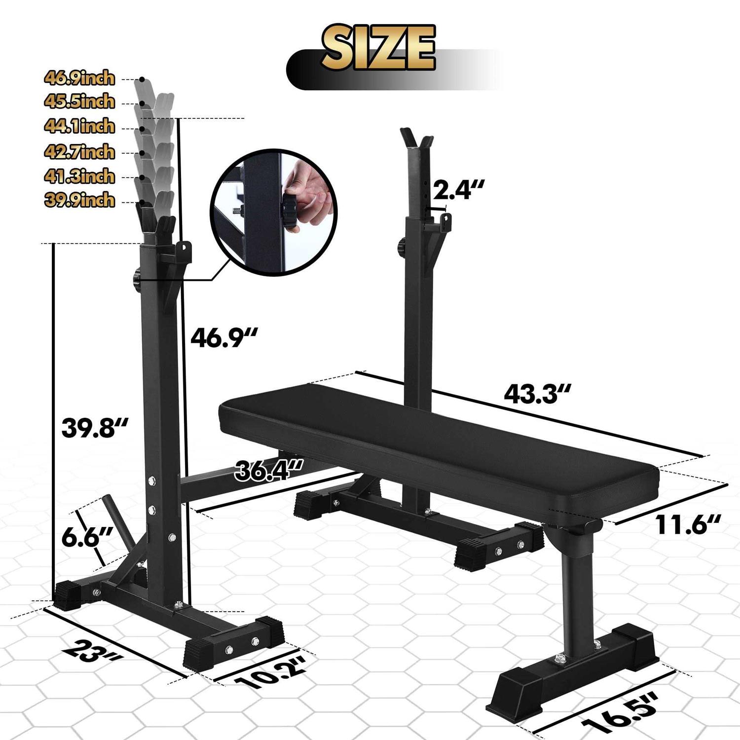 Bench Press CANPA Olympic Weight Bench with Squat Rack Workout Bench Adjustable Barbell Rack Stand Strength Training Home Gym Multi-Function