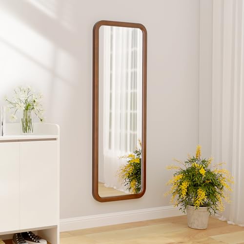 dnbss 63"x18" Wooden Full Length Mirror, Solid Wood Frame Full Body Mirror, Standing Floor Mirror, Stand or Wall-Mounted Mirror