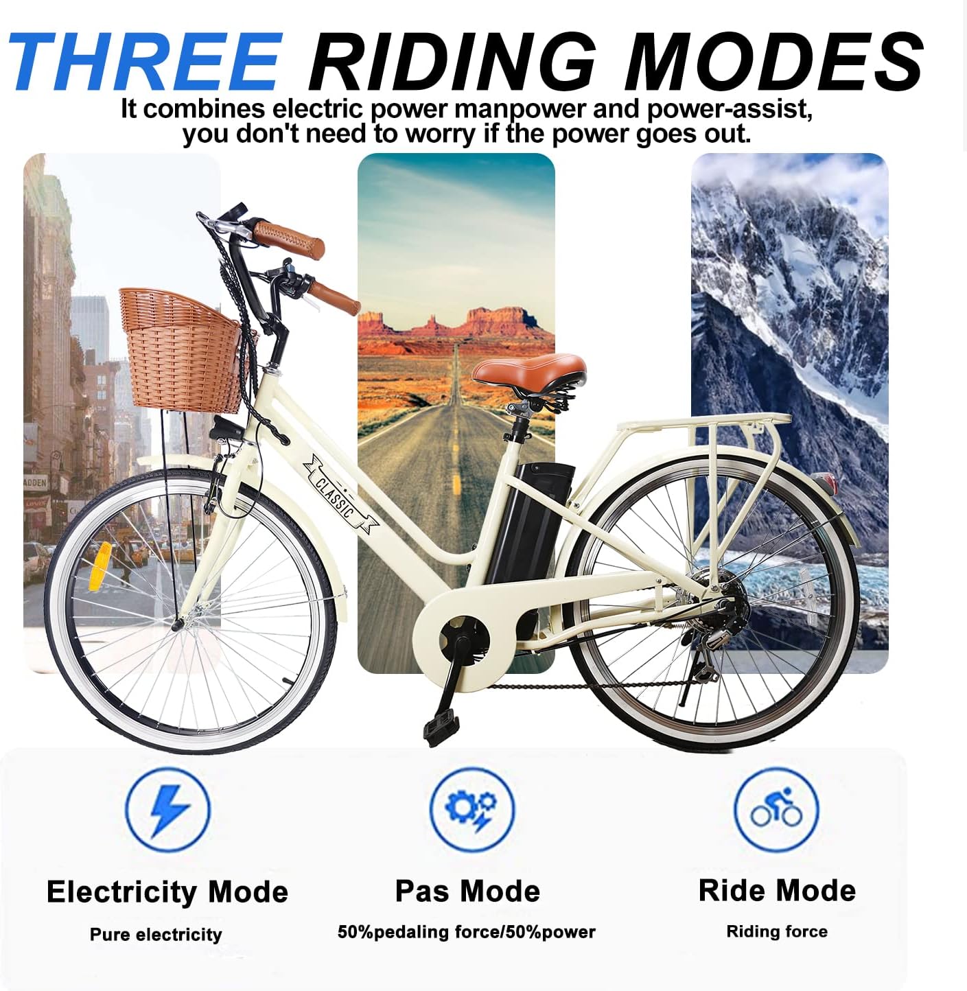 NAKTO Electric Bike, Electric Bike for Adults 26'' E-Bikes with 350W Motor, 20MPH City Bike with Front v Brake, 36V 12AH Removable Battery