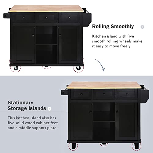 55.7'' Large Kitchen Island with 2 Drop Leaf, Rolling Kitchen Cart on 5 Wheels with Power Outlet