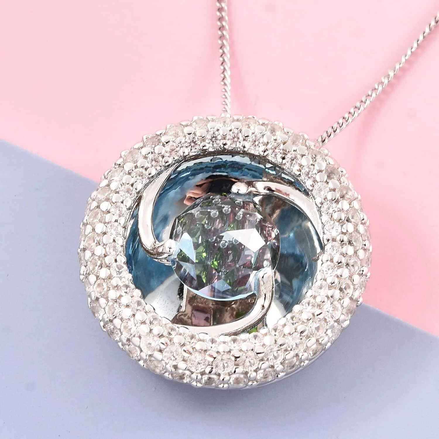 SHOP LC Blue Topaz Red Garnet 925 Sterling Silver Rhodium Plated November Birthstone Pendant Necklace for Women Jewelry Birthday Gifts for Women Size