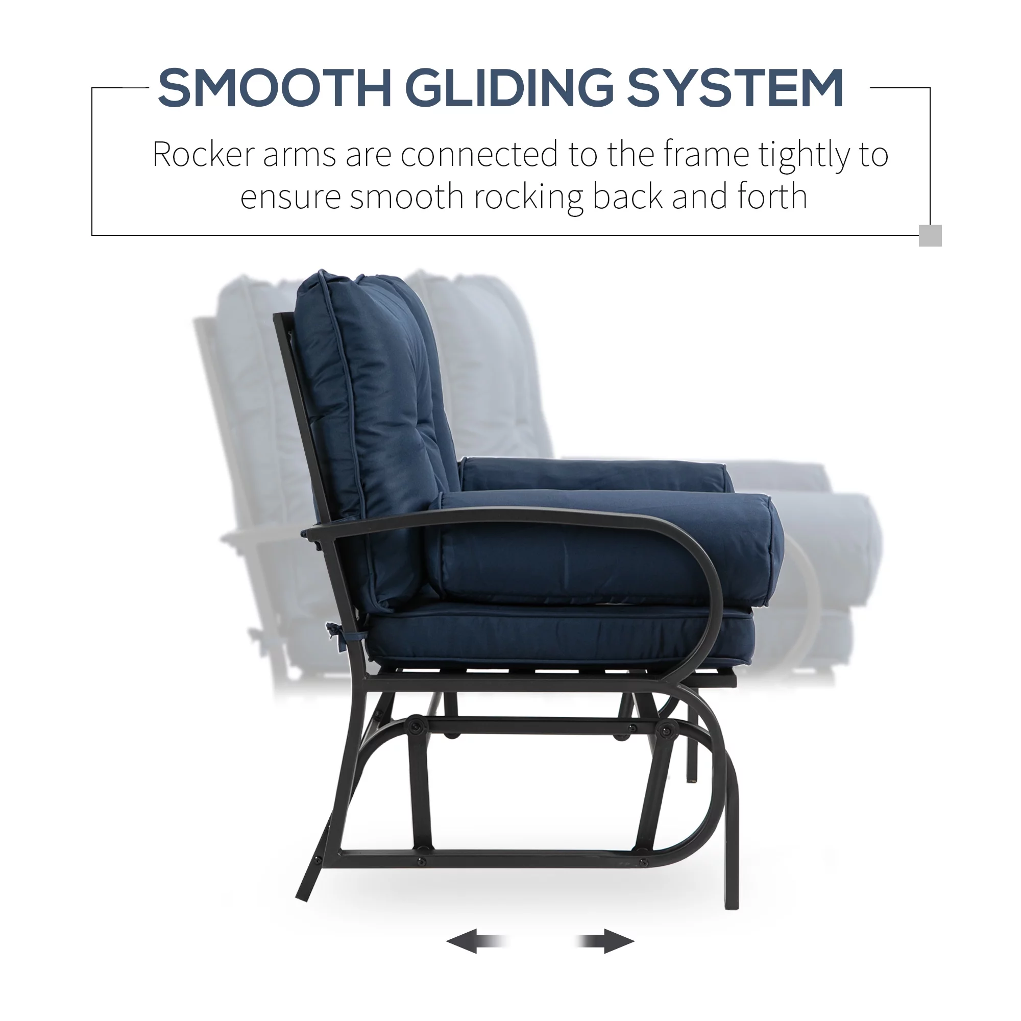 Outsunny Swing Glider Rocking Chair, Double Patio Bench, 2 Person Loveseat with Steel Frame, Cushions, Pillow Armrests, Blue