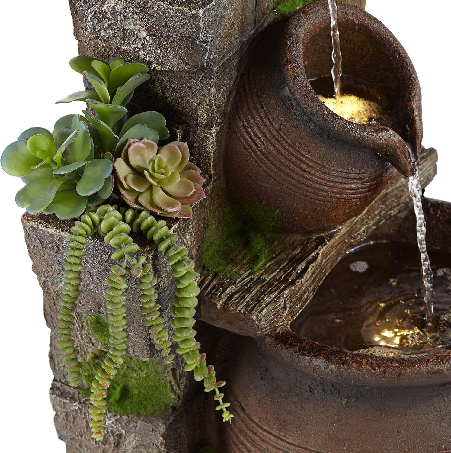 Four Pot Rustic Outdoor Floor Water Fountain 39 1/4" High with LED Light Cascading Decor for Garden Patio Backyard Deck Home Lawn Porch House