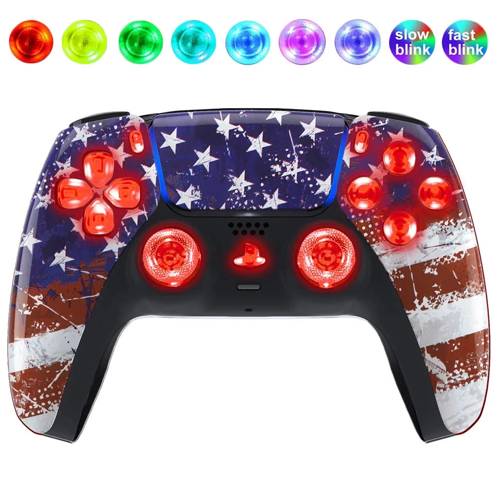 USA Flag Silent Modz LED Light Up Buttons Wireless Custom Controller for PS5 - Radiant Selections