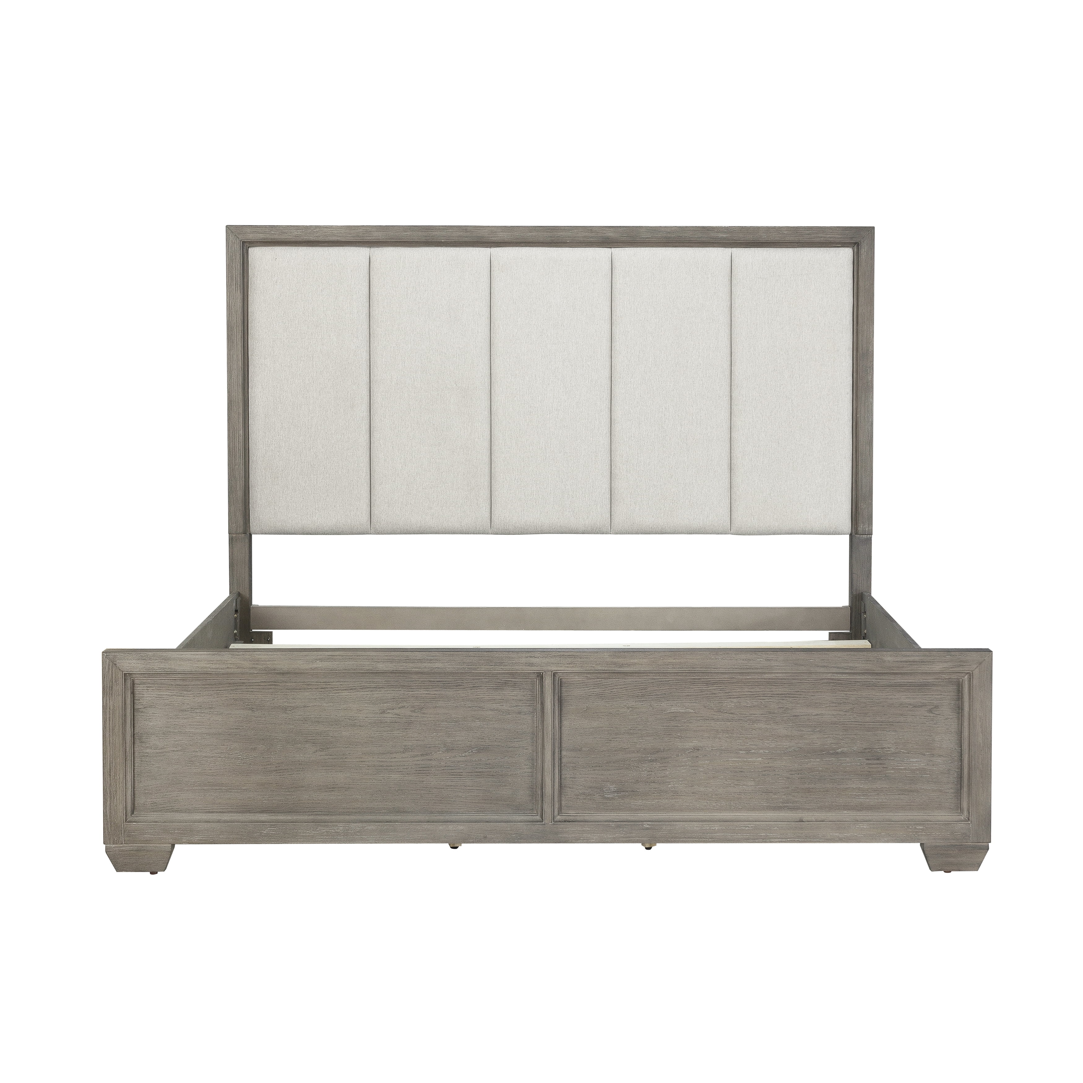 Ennesley Gray Wood Bedroom Set with Upholstered Panel Queen Bed, Dresser, Mirror, 2 Nightstand, and Chest