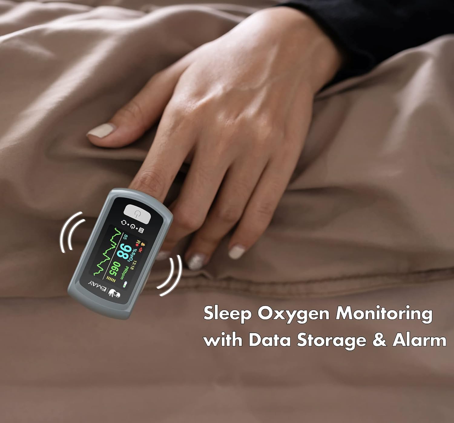 EMAY Sleep Oxygen Monitor with PC Software & App | Bluetooth Pulse Oximeter Rechargeable for Overnight & Continuous SpO2 Tracking with 72 Hours