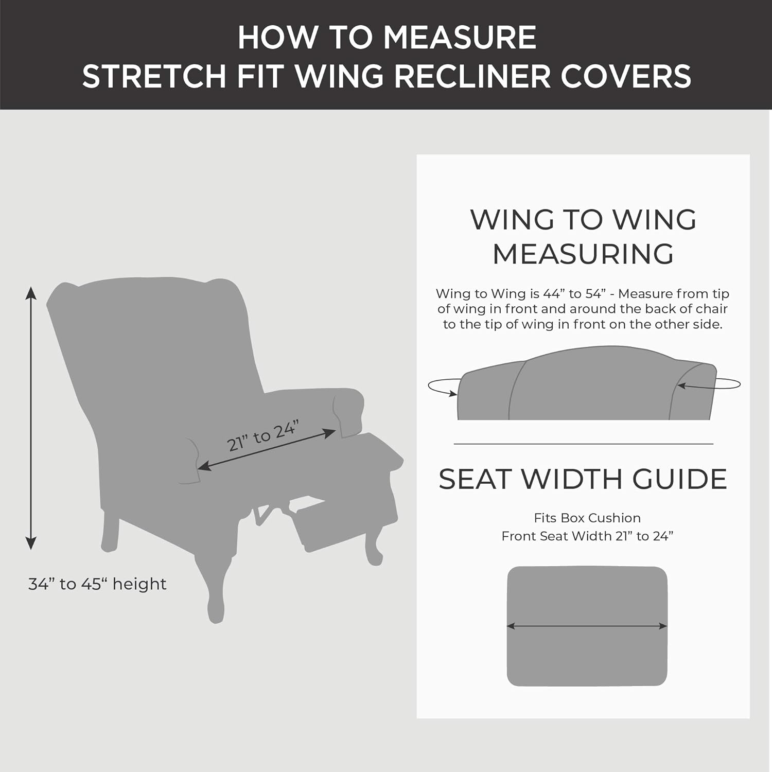 SureFit Home D&eacute;cor Stretch Pique Box Cushion Wing Recliner Chair Two Piece Slipcover, Form Fit, Polyester/Spandex, Machine Washable