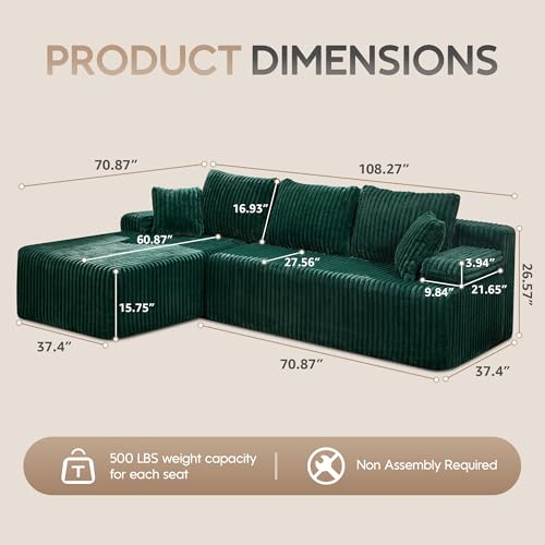 Modular Sectional Sofa Couches L-Shape Couch 3 Seat Modular Sofa Memory Foam Sectional Couches for Living Room
