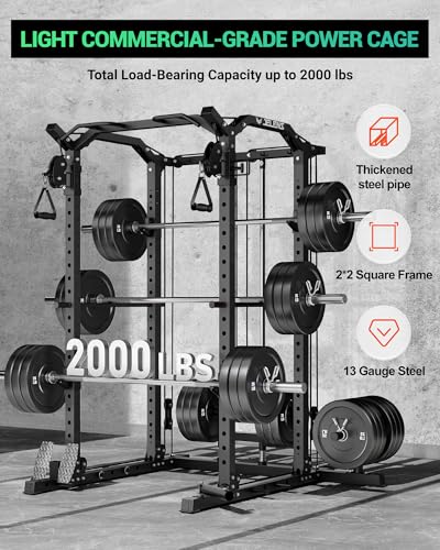 C11 Multi-Function Power Rack, 2000 lbs Power Cage with Adjustable Cable Crossover System and More Training Attachment