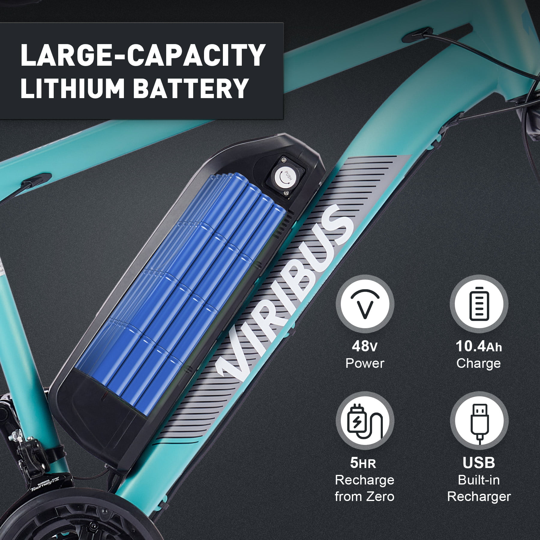Viribus Electric Bike for Adults 26" Commuter Mountain Bike Disc Brakes 350W Motor 48V 10.4Ah Lithium, Mint