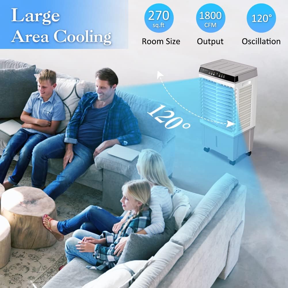 LifePlus Evaporative Air Cooler, 1800CFM Windowless Air Conditioner Portable for Large Room Commercial Garage Outdoor
