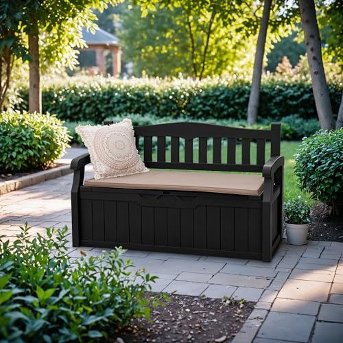 Devoko 80 Gallon Storage Bench Deck Box Lockable for Patio Furniture, Garden Decor and Outdoor Seating for Cushions