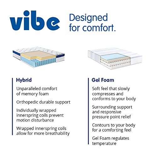 Vibe Gel Memory Foam Mattress, 12-Inch CertiPUR-US Certified Bed-in-a-Box, Queen, White