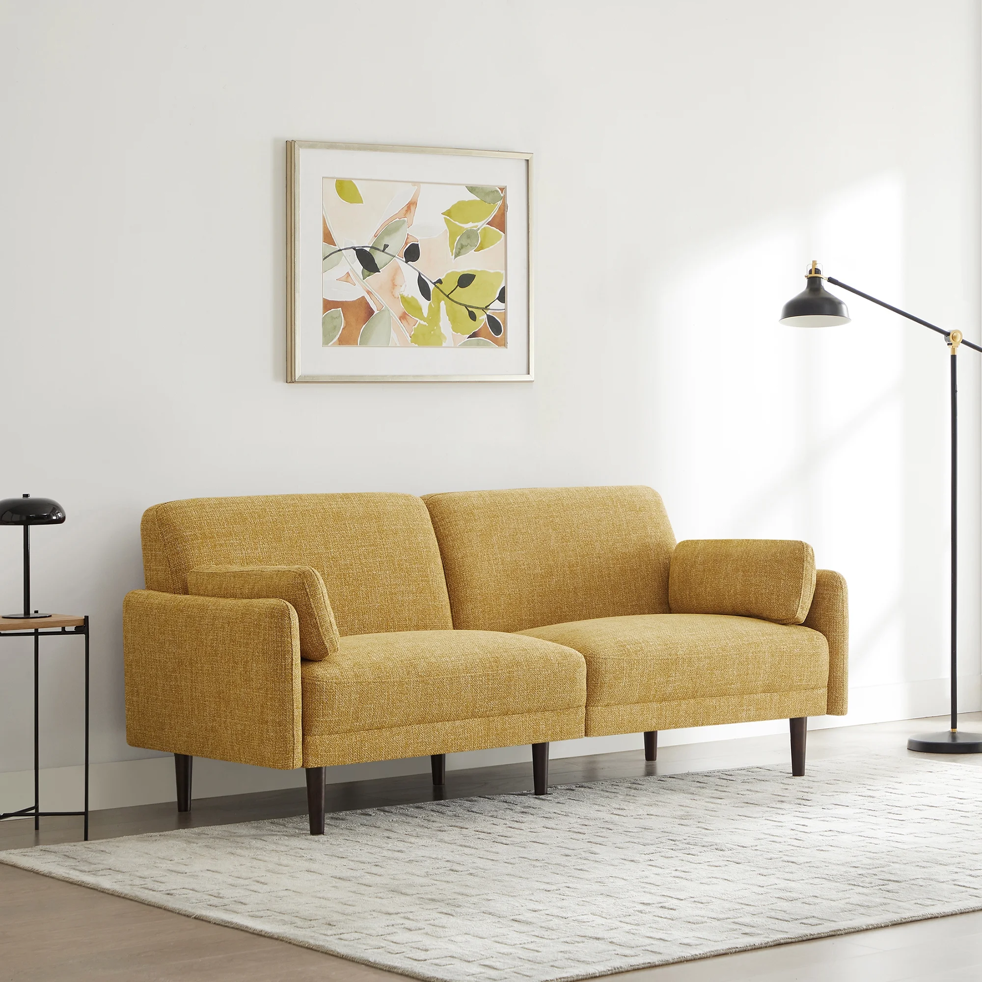 CHITA Mid-Century Modern Sofa, Fabric Couch for Living Room with Solid Wood Leg, 73''W, Mustard Yellow