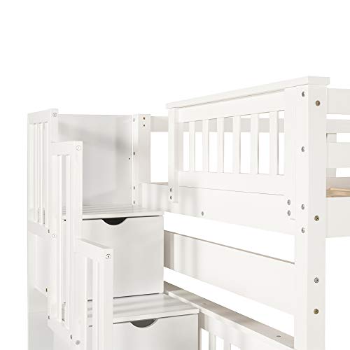 Harper & Bright Designs Stairway Twin Over Twin/Full Bunk Bed with Twin Size Trundle and Drawers