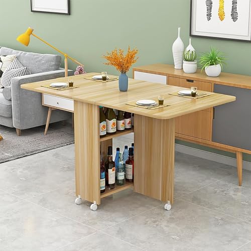 Mobile Folding Dining Table,Drop Leaf Table,Versatile Dinner Table with 6/8 Wheels and 2 Storage Racks