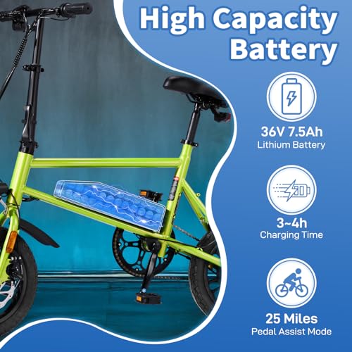 Winado Electric Bike for Adults, 14" Folding Electric Bicycle 450W Motor with Dual Disc Brakes, Max Range 25Miles(Pedal-Assist) & Speed 15.5MPH