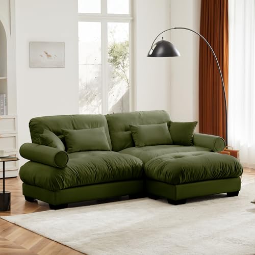 130" Modular Sectional Sofa,Velvet Upholstered Couches for Living Room,3 Seater Green Sofa Couch with Movable Ottoman