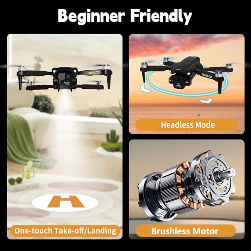 Brushless Motor Drone with LCD Screen Remote Control Drone for Beginners Drones with Camera Foldable RC Quadcopter for Adults TD12LCD